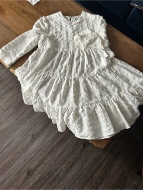 Zara Cream Textured Tiered Mini Dress